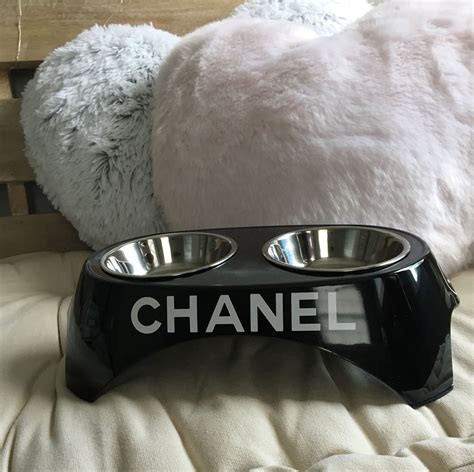 chanel inspired dog bowl|Chanel small dog carrier.